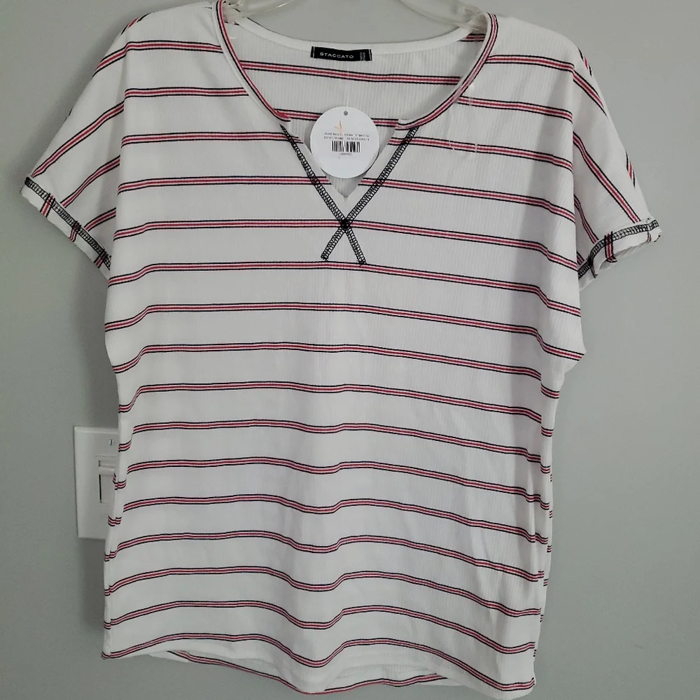 NWT Womens Staccato Red White And Blue Striped Shirt Medium 4th of july - Picture 1 of 6